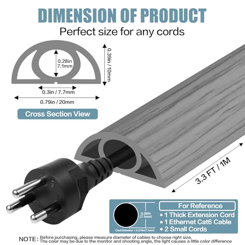 Floor Cord Cover Self Adhesive Cord Hider,3.3FT Cable Management, Extension Strip Protector for Wires, Prevent Cable Trips for Offices, Gyms, Exhibitions Cavity:0.3"(W) x 0.28"(H) Gray Wood - color: Gray Wood, size: 0.78" x 3.3'