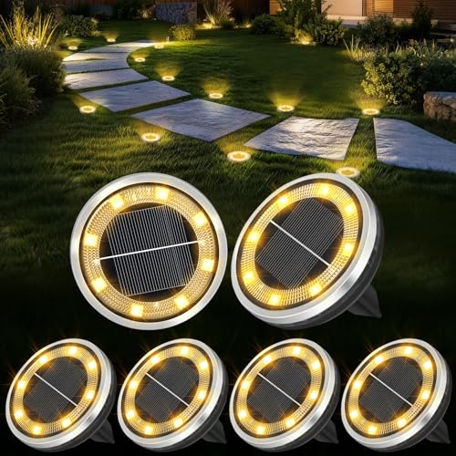 ZAIYW 6 Pack Solar Ground Lights Outdoor Waterproof Garden Lights Solar Powered Disc Landscape Lighting for Pathway Yard Lawn Walkway Deck Decoration (Warm White) - color: 6 Pack-Warm White