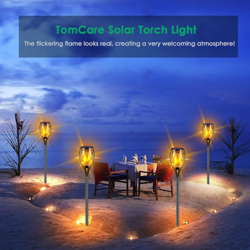 TomCare Solar Lights Outdoor 99 LED Higher & Larger Flickering Flame Solar Torch Lights 43" Waterproof Outdoor Lighting Solar Powered Pathway Lights for Garden Patio Yard, 6Pack - color: Black, size: Large - 6 Pack