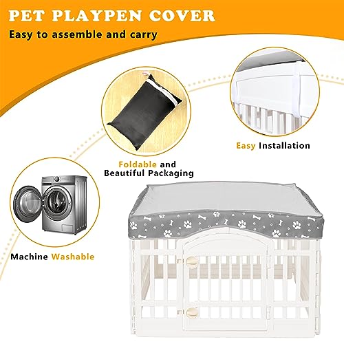 Dog Playpen Mesh Top Cover for 36" Inch Pet Playpen with 4 Panels, Dog Crate Cover Pet Tent Puppy Play Pen Cover, Ideal for Indoor/Outdoor Use. Note: Playpen Not Included (Gray) - color: Gray