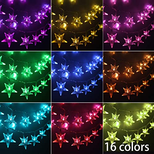 Minetom Star String Lights for Bedroom - 33 ft Plug-in Color Changing Star String Lights with Remote and Timer for Bedroom Tent Loft Bed Window Backyard Patio Porch Balcony Party Wedding, RGB - color: 16 Color + Multicolor - 33ft