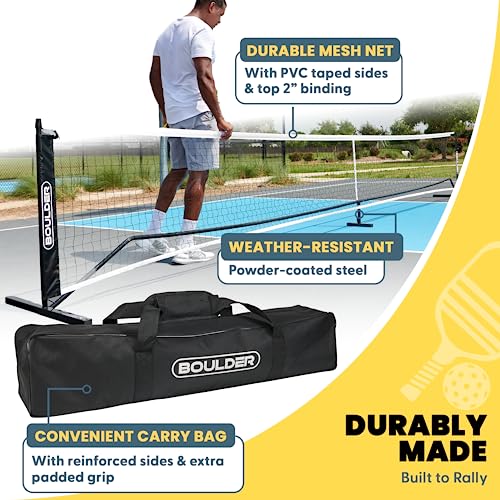 Boulder Portable Badminton Pickleball Net - Foldable/Extendable Poles for Multiple Sports Heights (UP to 5 ft) - Ideal for Tennis, Pickleball, Soccer Tennis - Easy Setup - color: 22ft Black