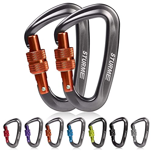 STURME 12kN (2697 lbs) Heavy Duty Locking Carabiner Clips for Outdoor, Camping, Hiking, Securing Pets, Hammock, Dog Leash Harness - color: Orange