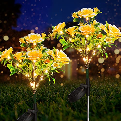 Neporal Solar Lights Outdoor Decorative, Solar Garden Lights with Carnation Flower, Solar Flower Lights Outdoor Garden Waterproof IP65 - Gardening Gifts for Women - size: 2PK