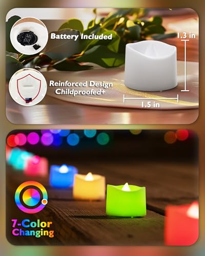 Homemory Multi Color Changing Tea Lights Candles Battery Operated, LED Holiday Candles Tealights with 7-Color Changing for Halloween, Pumpkin, Ofrenda, Christmas, Party, DIY, 12-Pack [White Base] - color: 7 Color Changing Glow – White Body, size: Pack of