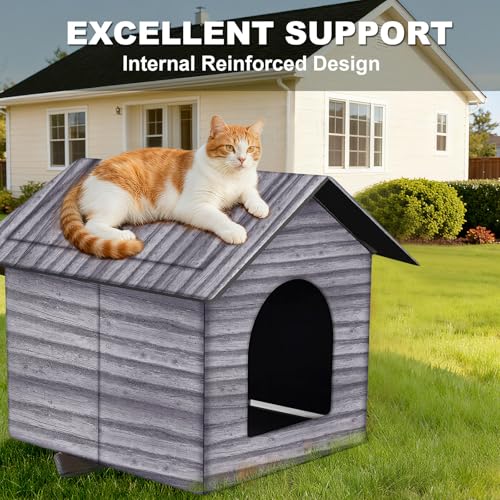 Outdoor Cat House Cat House for Outdoor and Indoor Use - Waterproof Shelter for Cats, Dogs, and Feral Animals (Grey Wood Color, Medium) - color: Grey wood color, size: Medium