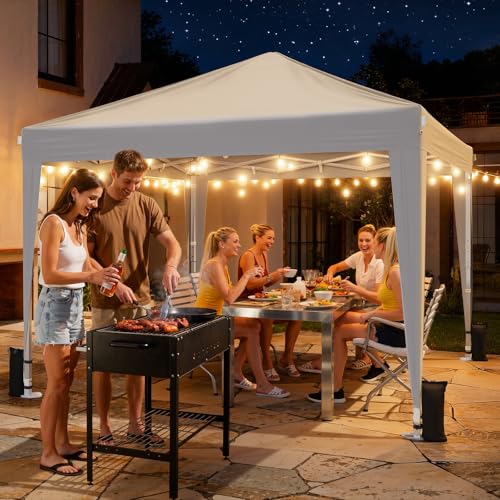 10x10 Pop Up Canopy with Sidewalls, Instant Portable Canopy Tent with Carry Bag for Commercial Events, Camping, Parties - White - color: White