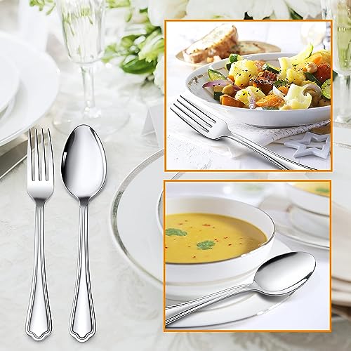 16-Piece Spoons and forks Set, E-far Stainless Steel Scalloped 8 Dinner Forks and 8 Dinner Spoons, Modern Metal Silverware Flatware Cutlery for Kitchen and Restaurant, Dishwasher Safe-7.9 Inch - style: Scalloped