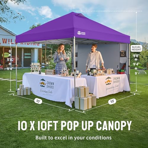 CROWN SHADES Canopy Tent 10x10 Pop Up Canopy Outdoor Shade with Pockets Sidewall, Easy Up Sun Shelter with One Person Set Up Center Lock, Portable Instant Camping Beach Canopy Tents, Purple - color: Purple