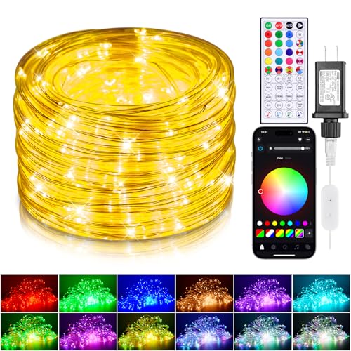33FT Color Changing Rope Lights Outdoor, Waterproof 100 LED String Light Plug In with Remote & APP Control, Smart 16 Million Colors Music Sync Twinkle Fairy Lighting for Outside Indoor Bedroom - size: 33FT