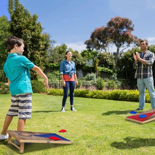 Wooden Cornhole Board Set with 6 Bean Bags, 2x1.3 ft Portable Outdoor & Indoor Corn Hole Toss Game Sets for Kids Adults and Family Party Camping Equipment