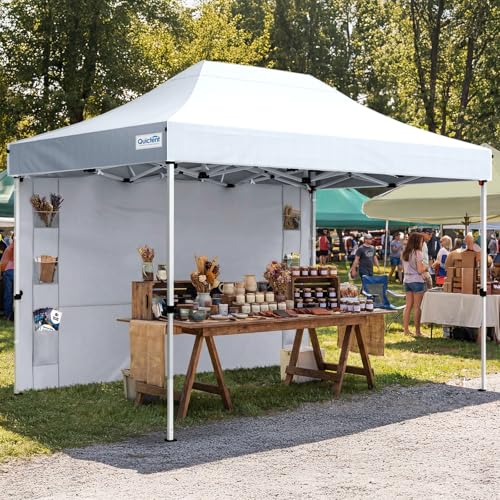 Quictent 10x15FT Heavy Duty Pop Up Canopy Tent, Commercial Easy up Portable Waterproof Shelter with Roller Bag for Outdoor Wedding Party Events Markets Gazebos - color: Off White, size: 10X15