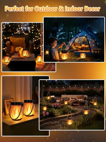 1 Pack Solar Lights Outdoor Waterproof, Solar Lantern with Dancing Flame, 2 Lighting Modes, Dual Charging USB & Solar Powered, with Hanging Rope Handle for Patio Yard Garden Tree Tabletop Decor - size: 1 Pk