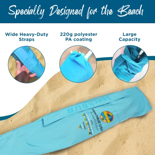 BEACHBUB Beach Umbrella Bag - Waterproof & Foldable Beach Bag for Umbrellas with Wide Padded Shoulder Strap & Molded Carry Handle - color: Caribbean Blue