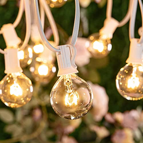 Abeja 50Ft Outdoor Patio String Lights with 53 Clear Globe G40 Bulbs,UL Listed for Patio Porch Backyard Deck Bistro Gazebos Pergolas Balcony Wedding Gathering Parties Decor, White - color: 50Ft Amber White-White, size: 50FT
