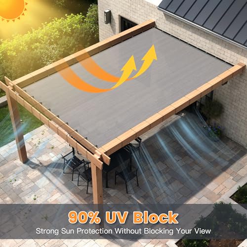 90% Sun Shade Cloth with Grommets 3X8 FT, Outdoor Pergola Shade Cover, Heavy-Duty Mesh Tarp Patio Sun Screen for Lawn Garden Backyard, Light Grey - color: Light Grey, size: 0 3 x 0 8 FT