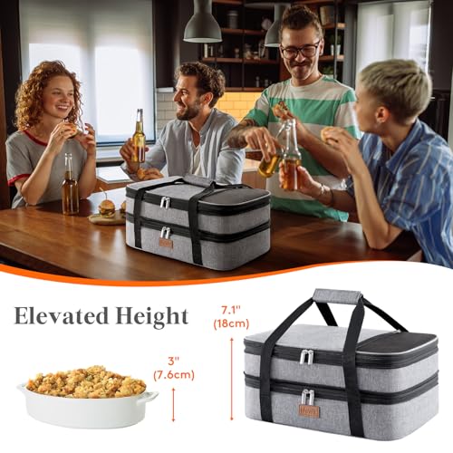 Lifewit Insulated Double Decker Casserole Carrier, Expandable Lasagna Lugger Tote Bag for Hot or Cold Food, Fits 9" x 13" Baking Dish for Potluck Parties, Picnic and Cookouts, Grey - color: Grey