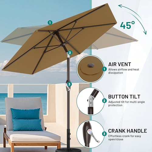 AreShark 7.5FT Patio Umbrella Table Market Umbrella with 6 Sturdy Ribs, Button Tilt/Crank, Heavy-Duty Outdoor Umbrellas for Pool, Deck, Garden and Backyard, Khaki - color: Khaki, size: 7.5FT
