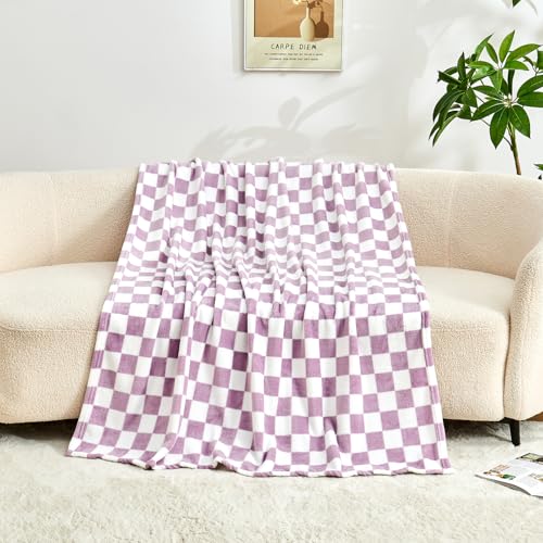 Edenleaf Checkered Blanket Flannel Throw Blankets Soft Cozy Checkered Grid Print Chessboard Gingham Pattern Throws for Bed Sofa Couch for All Seasons, 50x60 Inch, Purple - color: 01 Purple, size: Throw-50"x60"
