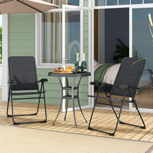 Tangkula Patio Chairs Set of 2, Folding Patio Dining Chairs with 7 Adjustable Backrest Positions, Outdoor Padded Lawn Chairs for Patio Garden Poolside Yard Beach, Support 300 lbs (2, Grey) - color: Grey