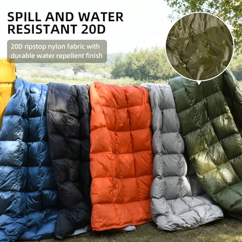 Down Camping Blanket - Lightweight, Packable, Warm & Puffy Outdoor Travel Quilt for Sleep, Hiking, Backpacking, Stadium, Festivals, Water-Resistant Sleeping Bag 55"x79" - color: Ranger Olive, size: 1LB 6OZ / 79" x 55"