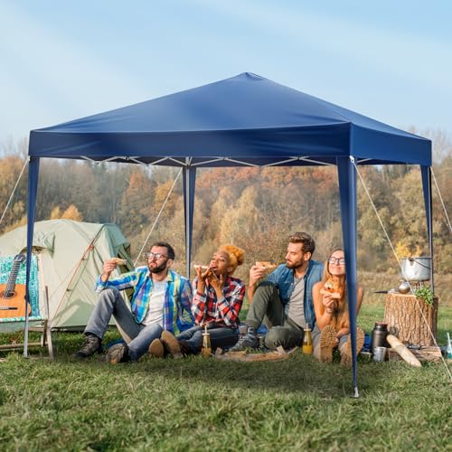 VINGLI 10x10 Pop Up Canopy Tent, Outdoor Portable Foldable Canopy for Camping, Patio, Parties, EZ Up Gazebo With Carry Bag (Blue) - color: Blue, size: 10x10