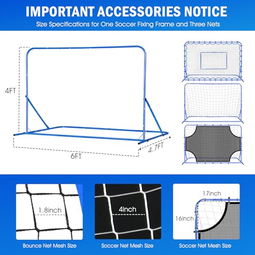 Soccer Baseball Volleyball Rebounder Net, Quick-Switch Angle Dual-Sided/Dual/Three Mode Goal Net Multi-Sport Pitchback Rebound for Control, Passing Practice, Easy Setup Bounce Back Training Gifts - size: 6FTx4FT