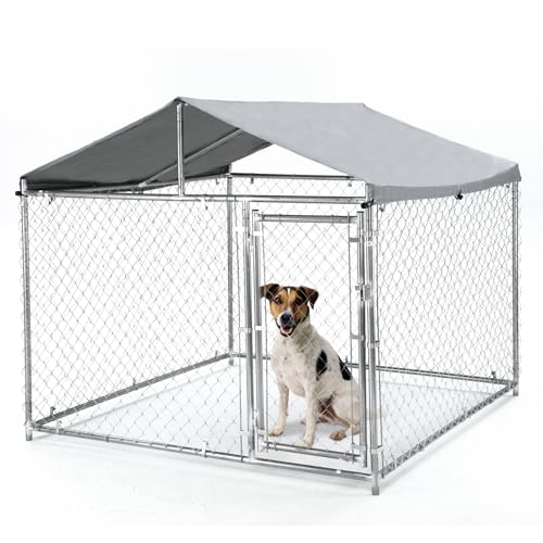 Outdoor Dog Kennel for Large Dogs 6.5x6.5x5.5FT Heavy Duty Welded Wire Steel Dog Playpen Fence Pet Pen with UV-Resistant Waterproof Roof Cover for Outside Steel Fence with Secure Lock