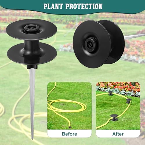 Chumia 6 Pieces 10 Inch Garden Hose Guide Spike, Zinc Coated Rustproof Heavy Duty Metal Stake with Top, Keeps Garden Hose out of Flower Beds, Guard for Yard Plant Protection (Black) - color: Black