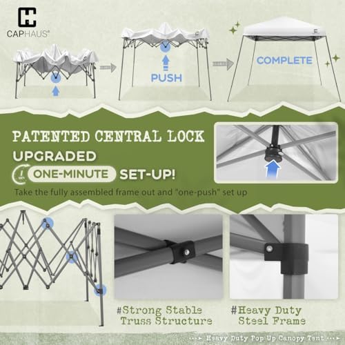 Fencer Wire 8x8ft Top Slant-Leg Pop Up Canopy Tent, Heavy-Duty Commercial Grade with 10x10 Base, Patented One-Push Central Locking, Portable & Instant Folding Shelter with Carry Bag, Dark Grey - color: Dark Grey, style: 8x8