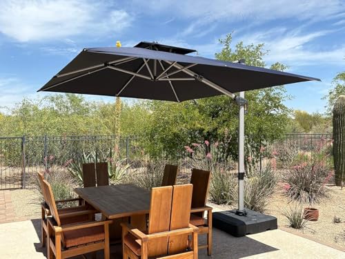 PURPLE LEAF 9' X 11' Patio Umbrella Outdoor Rectangle Umbrella Large Cantilever Umbrella Windproof Offset Heavy Duty Sun for Garden Deck Pool Patio, Navy Blue - color: Navy Blue, size: 9' X 11'