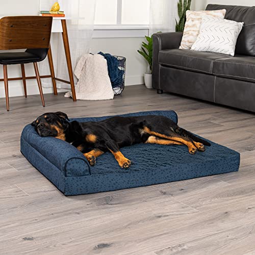Furhaven Cooling Gel Dog Bed for Large Dogs w/ Removable Bolsters & Washable Cover, For Dogs Up to 95 lbs - Plush & Almond Print L Shaped Chaise - Blue Almonds, Jumbo/XL - color: (Plush & Almond Print) Blue Almonds, size: Jumbo