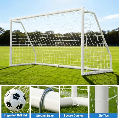 MOPHOTO Soccer Goal, 6X4/8x6/10x6.5/12x6/16x7/18.5x6.5/21x7/24x8ft Soccer Goals for Backyard, Full Size Soccer Goal for Teens & Adults Training - size: 12x6FT, style: PVC-Non-Foldable