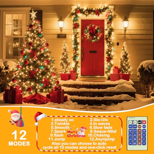 Decute 500LED 164FT Christmas Tree String Lights Green Wire Dimmable with Remote Control, UL Listed Plug in Fairy Starry Lights Decorative for Christmas Tree Party Wedding Indoor Outdoor Warm White - color: GN Warm White, size: 500LED