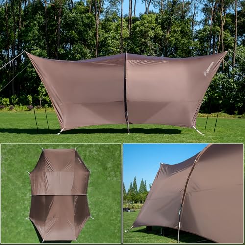 BISINNA Camping Tarp 18x13ft Car Awning Waterproof Hammock Rain Fly Sun Shade Rain Protection Canopy for Outdoor Beach Picnic - color: Brown