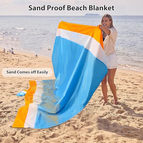 Sand Proof Beach Blanket, 79" X 83" Large Oversized Waterproof Sandless Beach Mat for 4-8 Adults, Outdoor Lightweight Compact Sand Free Picnic Blanket for Beach Travel Camping Hiking Picnic - color: Bworange1