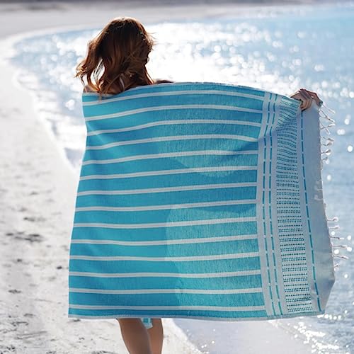 BAGNO MILANO Beach Towels Organic Turkish Cotton Soft, Quick Dry Oversized Turkish Towel Throw Blanket for Beach, Yoga, Spa, Pool (Beach Towel, Astrea Blue) - color: Astrea Blue