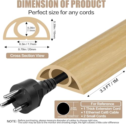 Floor Cord Cover Self Adhesive Cord Hider,3.3FT Cable Management, Extension Strip Protector for Wires, Prevent Cable Trips for Offices, Gyms, Exhibitions Cavity:0.3"(W) x0.28(H) WoodLightyellow - color: Wood Light yellow, size: 0.78" x 3.3'
