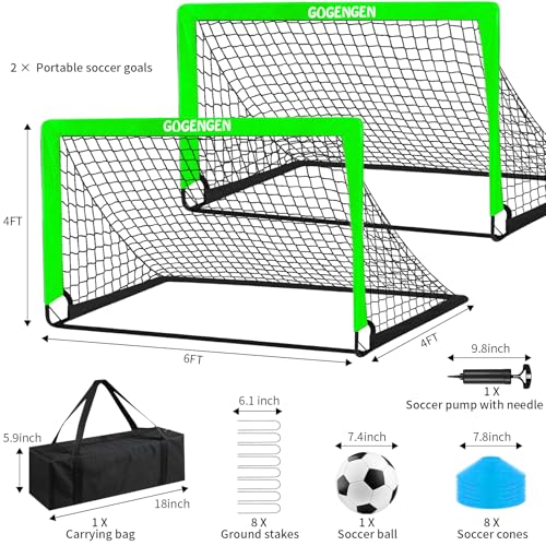 Soccer Goal, 2 of 6x4 Soccer Goals for Backyard with Soccer Net, Soccer Ball, Target, Cones, Soccer Training Equipment for Toddler Kids Youth - color: Green