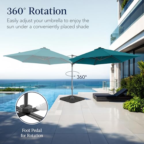 Best Choice Products 10ft Offset Cantilever Hanging Market Patio Umbrella, Smooth 360° Rotation, 8 Sturdy Ribs, Easy Adjustment - Cerulean - color: Cerulean, size: Offset w/ 360° Rotation