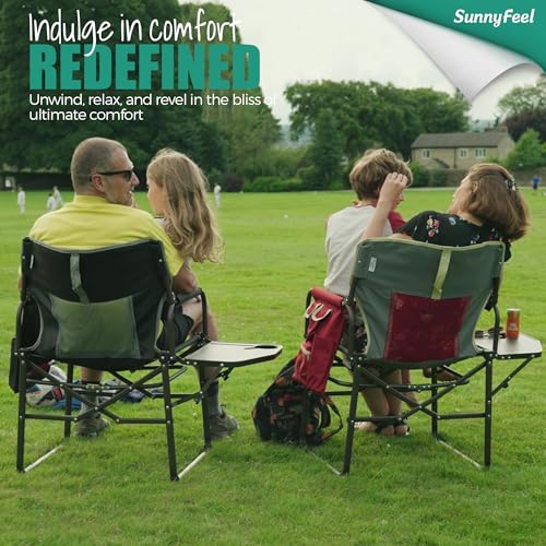 SUNNYFEEL Oversized Camping Directors Chair 2 Pack, Portable Folding Lawn Chairs for Adults Heavy Duty with Side Table,Pocket for Beach, Fishing,Picnic,Concert Outdoor, Foldable Camp Chairs - color: Navy Blue, size: 2 PCS