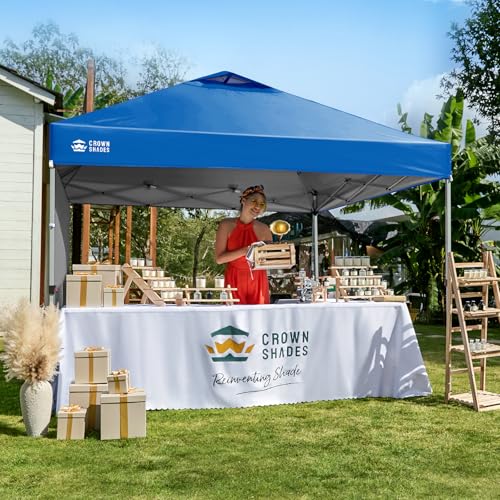 CROWN SHADES 12x12 Pop Up Canopy Tent Instant Commercial with 150D Silver Coated Fabric Including 1 Removable Sidewall, 4 Ropes, 8 Stakes, Weight Bags, STO 'N Go Bag, Blue - color: Blue, size: 12x12FT