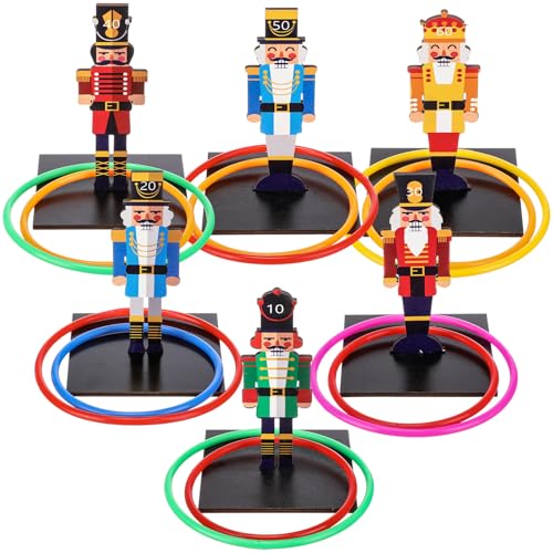 Jenaai 32 Pcs Christmas Wooden Nutcrackers Ring Toss Game, Christmas Ring Toss Game Set for Family Indoor Outdoor Play Xmas Party Supplies Decoration - style: Nutcracker