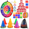 Hungdao 3 Sets Carnival Games Combo Set, Dart Board with Balls Plastic Cones Ring Bean Bags Toss Game for Boys Girls Adults Family Birthday Yard Indoor Outdoor - style: Classic Style