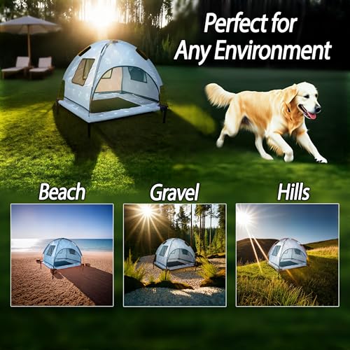 Elevated Covered Dog Bed - 36" x 36" x 30" - Dog Shade Canopy Lounger for Small & Large Dogs (Up to 110 lbs) - Portable & Durable - Cooling, UV & Water Resistant with Mesh Windows - Pastel Blue - color: Pastel Blue