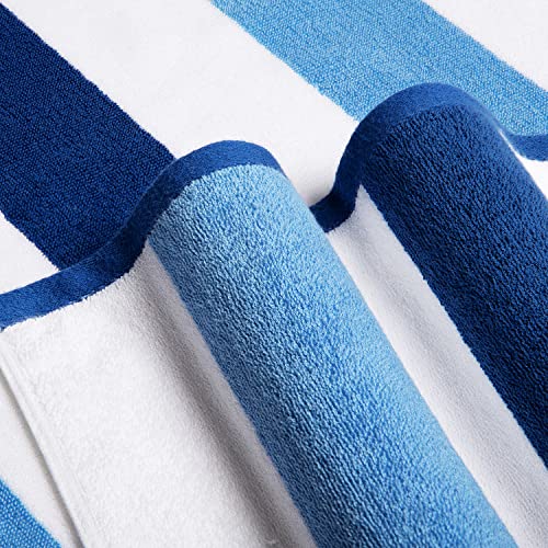 Bornbay Cotton Oversized Beach Towel - Extra Large 40"X70" Plush Thick Pool Towel, XL Fluffy Blue Beach Towels Stripe Swimming Towel for Adults Mens Women (White Navy Blue) - color: Navy Blue