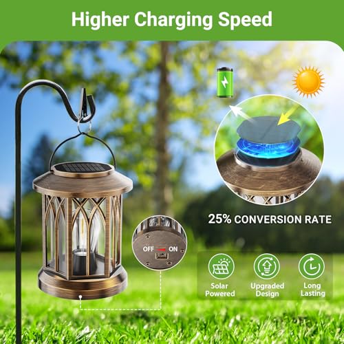 WdtPro Solar Lanterns Outdoor Lights, 2 Pack Bright Lanterns Outdoor Waterproof with Clip Patio Decor, Hanging Solar Lights for Outside Garden Yard Front Porch Table Decoration (Antique Copper) - size: 2 PACK, style: Classic Antique Copper