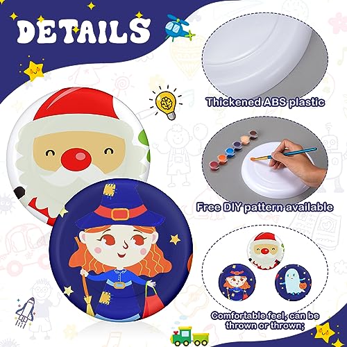 Tenceur 72 Pcs DIY Plastic Flying Disks Bulk 7 Inch Color Your Own White Flying Disc with 10 Paintbrushes and 3 Paints for Party Favors and Crafts Fun Home Activities Games (White)