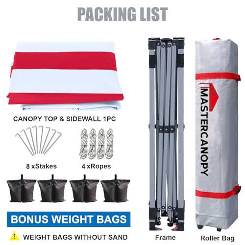 MASTERCANOPY Durable Pop-up Canopy Tent with 1 Sidewall (10'x10',Red Stripe) - color: Red Stripe, size: 10x10