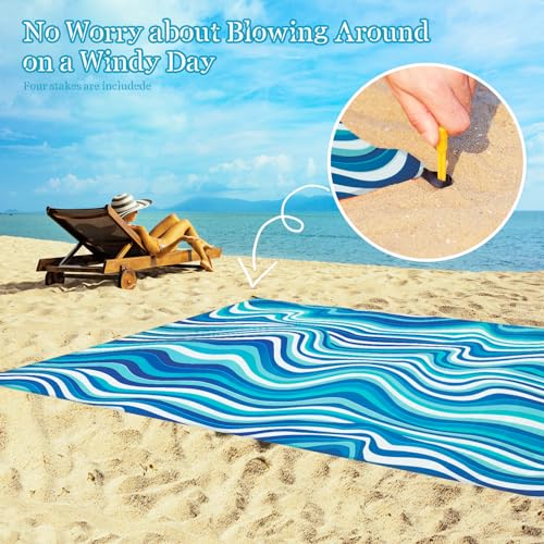 Beach Blanket Waterproof Sandproof 1-7 Adult Oversized 78 '' × 110 '' Lightweight Durable Compact Sand Free Extra Large Beach Mat for Travel Camping Hiking Picnic Blanket - color: Wave2, size: 78“x110”